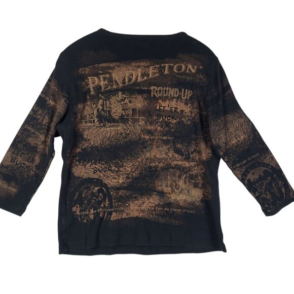 Pendleton Round Up Sequined Top Women's Medium Brown Let em Buck Western Cowgirl - Picture 2 of 10